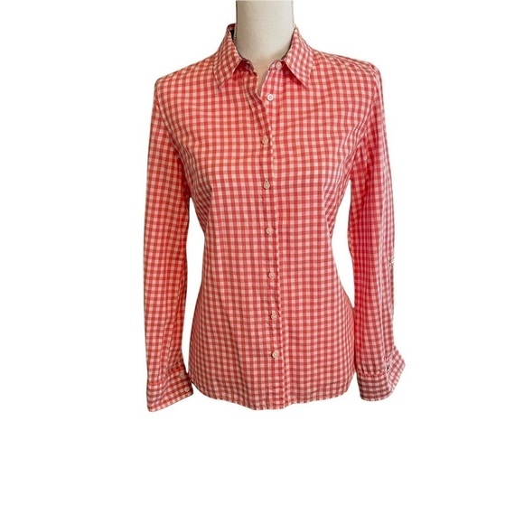 Tommy Hilfiger Coral and White Gingham Button Down Shirt Long Sleeve Classic. 12 - Picture 1 of 12
